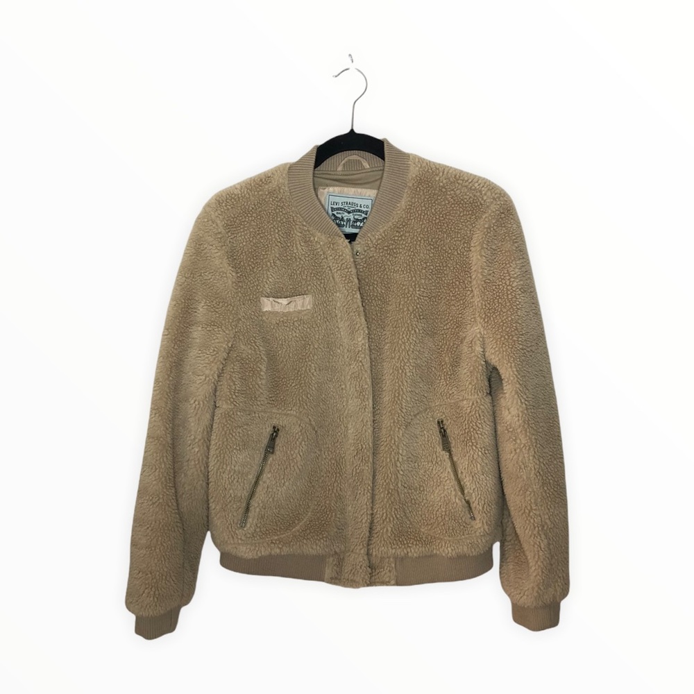 Levi's Tan Sherpa Faux Fur Bomber Jacket Sz M
